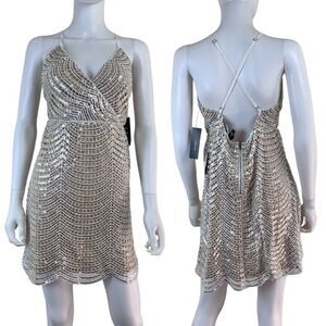 Lulus Lele Women Size L White Silver Sequin Mini NEW Dress Strappy Holiday Party